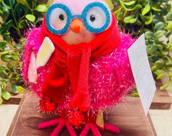 Holiday 2025 Bird Figurine named “Soiree” Christmas Bird Featherly Friends - Adorable tabletop or tiered tray decor! Approx. 7”