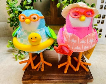 2024 Target Sun Squad Featherly Friends Fabric Birds Coral Junior Summer Spritz Tabletop Figurine - approx. 7” tall
