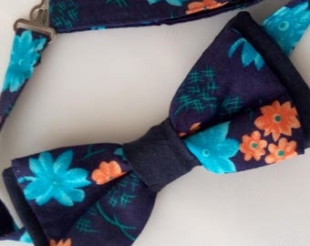 Double bow tie blue liberty cotton Navy with Pocket Clip for men