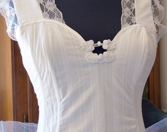 Pretty corset/bustier in white damask cotton fabric