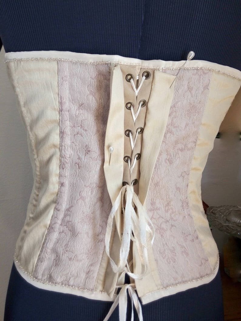 Pretty Corset/ Bustier in Beige /gold Brocade Fabric Etsy