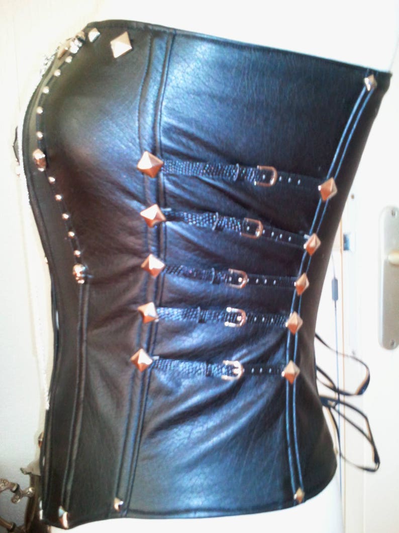 Pretty corset bustier style rock or Goth faux leather black color