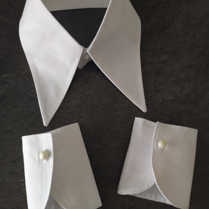 Ensemble faux col et poignets en coton de couleur blanc image 1