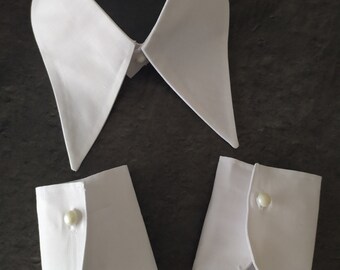 Ensemble faux col et poignets en coton de couleur blanc