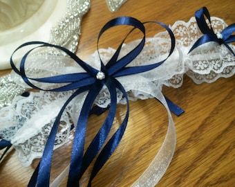 Pretty white and dark blue lace garter