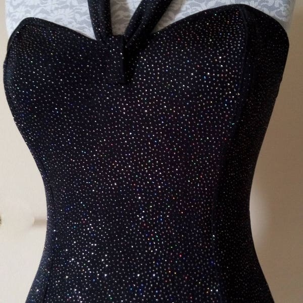 Bustier corset en maille de polyester lycra  pailleté de couleur noir