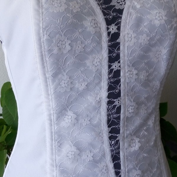 Top forme corset dentelle et tissu polyester de couleur blanc