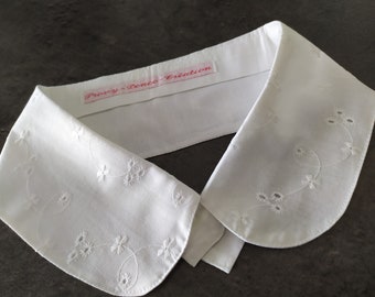 Faux col Claudine broderie Anglaise en coton de couleur blanc