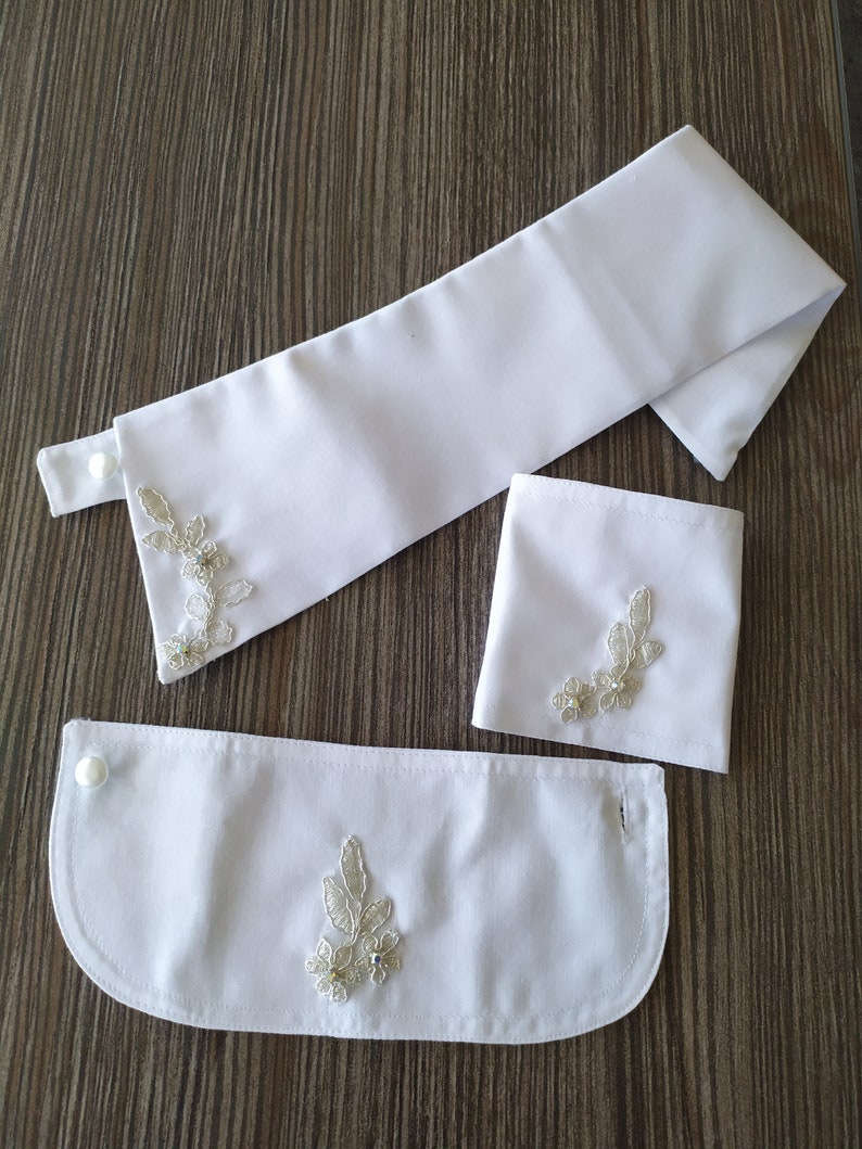 Joli ensemble faux col en coton de couleur blanc et poignets image 5