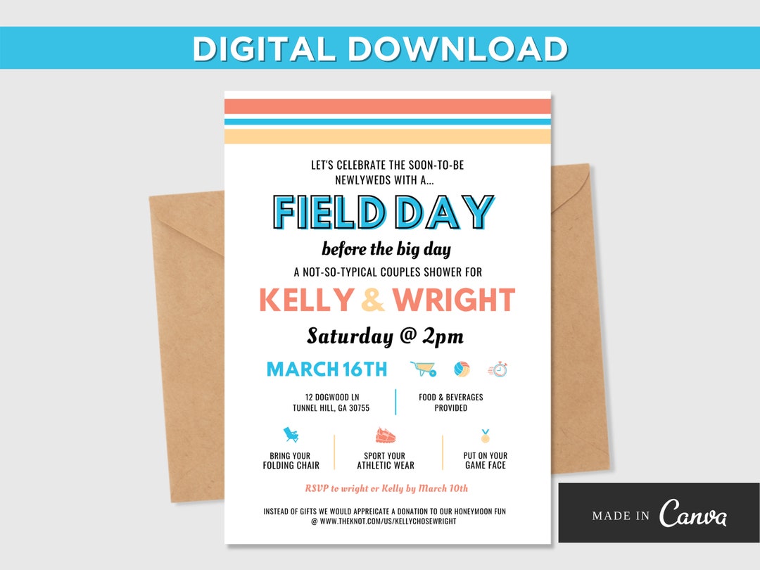 Field Day Invitation Digital Invitation Couples Shower Canva Template