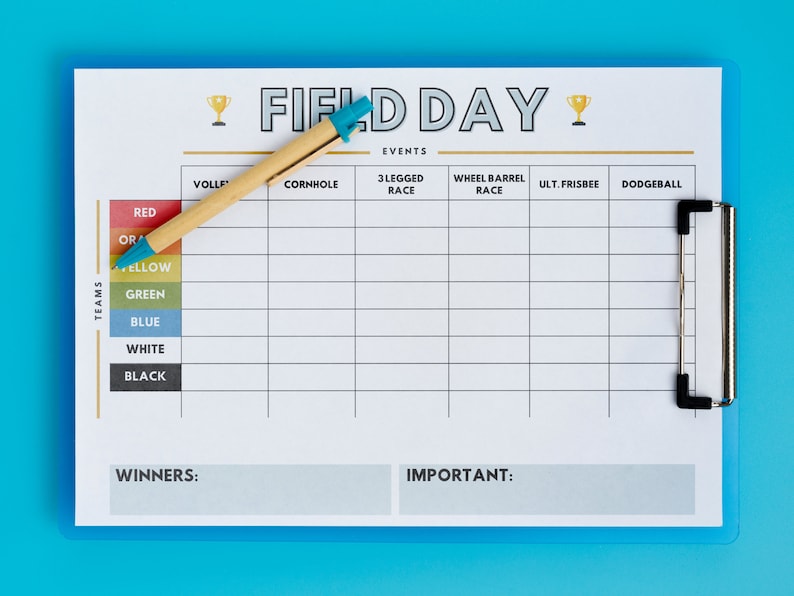 Field Day Score Sheet Digital Invitation Birthday Canva Template