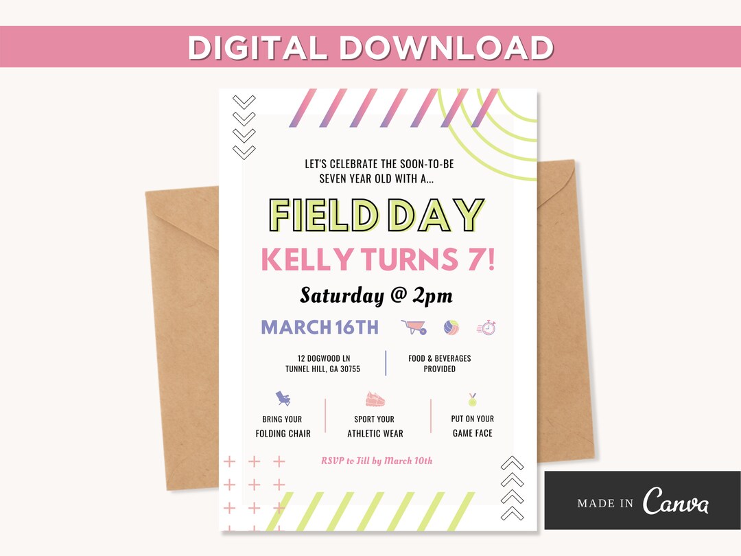 Field Day Invitation Digital Invitation Birthday Canva Template