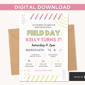 Field Day Invitation | Digital Invitation Birthday  | Canva Template | Birthday Invitation | Field Day Birthday Party | Editable Template