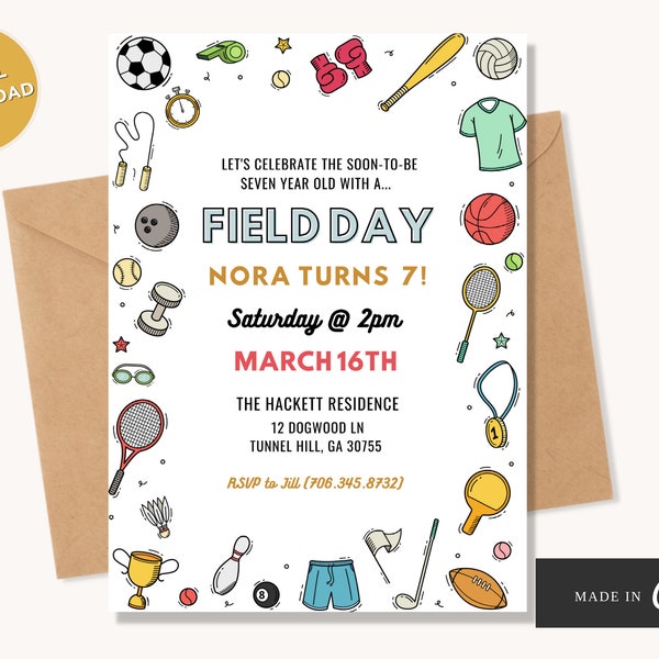 Field Day Invitation | Digital Invitation Birthday  | Canva Template | Birthday Invitation | Field Day Birthday Party | Sport Day