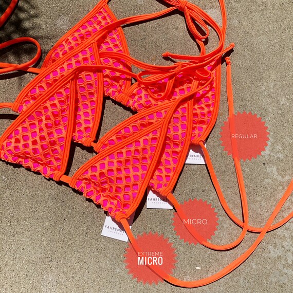 Orange Net Extreme Micro Bikini Top Bright Orange Pink Fish Net Skimpy  Bikini Tiny Brazilian Orange With Hot Pink Lining Bikini Top 