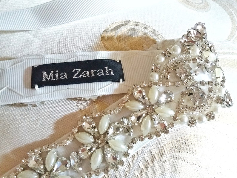 Handmade Silver Bridal Sash Belt with rhinestones and pearls