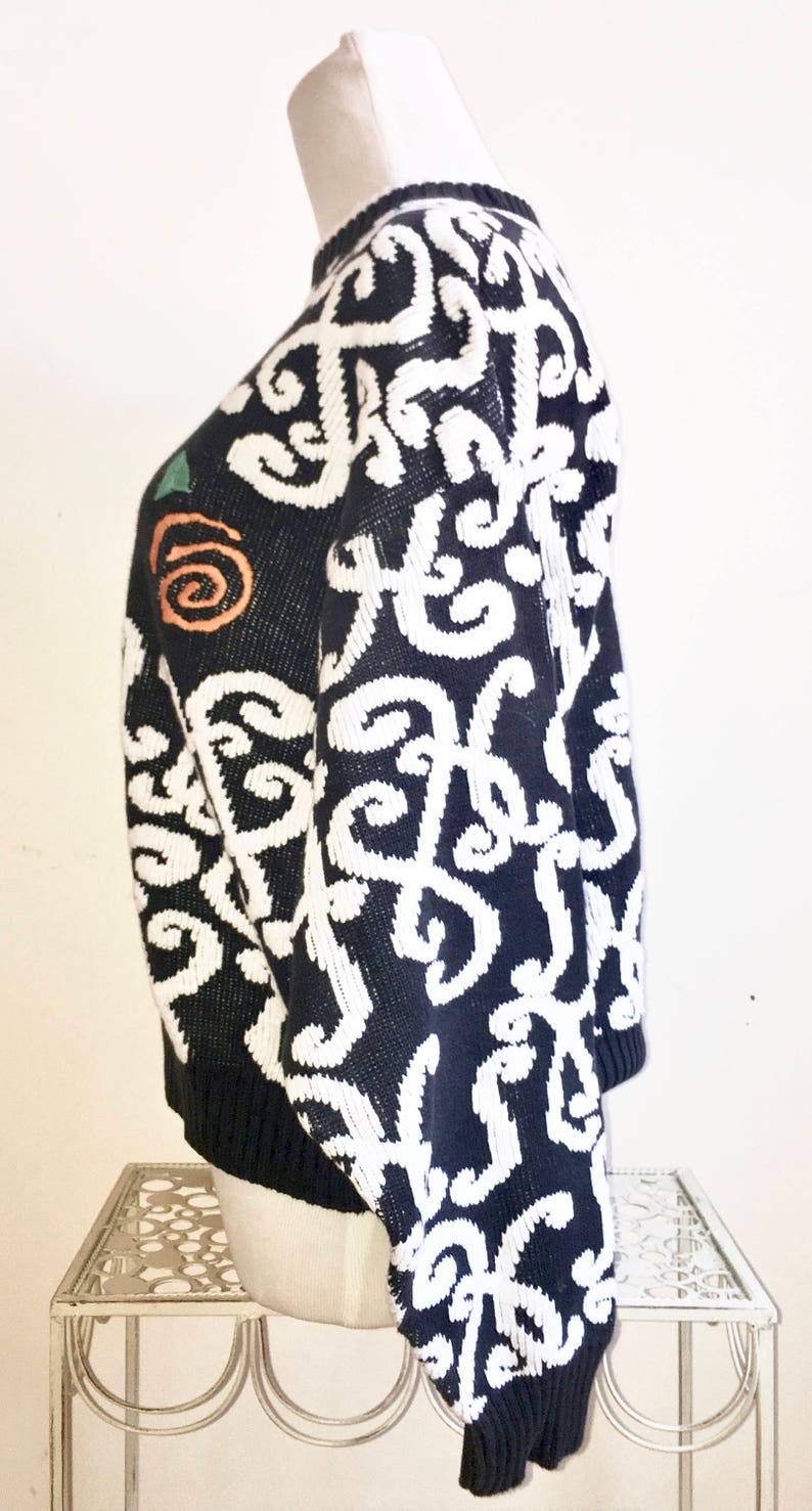 Vintage *Ugly* Sweater 80s Style Streetwear Pullover Winter SweatShirt Warm Knit Cold Weather Sweater Crazy 1980s Rose Pattern