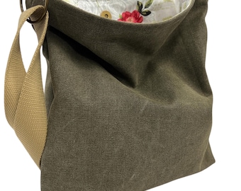 Handmade Canvas Crossbody Bag for Spring: Washable Slouchy Cloth Purse