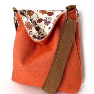 Washable Wool Crossbody Bag: Slouchy Orange Shoulder Purse, Handmade in Oregon