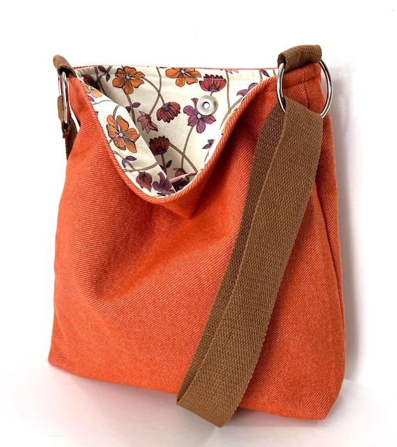 Washable Wool Crossbody Bag Cloth Shoulder Purse Slouchy Orange Wool Bag Purses for Fall Foldable Fabric Travel Crossbody Purse Etsy