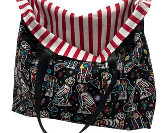 Day of the Dead Shopping Bag;  Washable Cotton Shopping Bag, Handmade