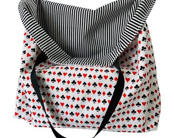 Gamers Reusable Cotton Shopping Bag: Playing Card Print, Handmade
