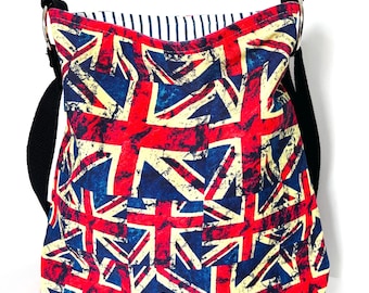 Union Jack Denim Crossbody Bag: Washable Handmade Shoulder Purse