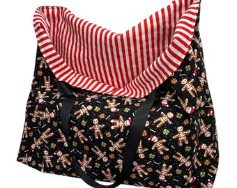 Reversible Gothic Christmas Shopping Bag: Cotton Skull Grocery Market Tote