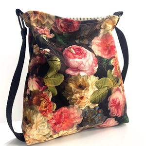 sac à bandoulière en denim floral, sac à main lavable à bandoulière, sac à main de voyage pliable, sac messager, sac en tissu à impression numérique, sac à main gothique floral
