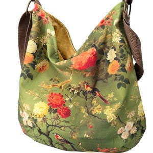 Victorian Bird Crossbody Hobo Bag: Handmade Purse, Adjustable Strap