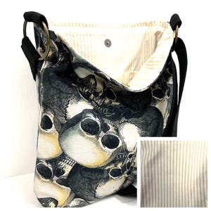 Gothic Skull Crossbody Bag: Slouchy Canvas Shoulder Purse, Handmade