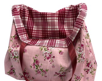 Reversible Floral Cotton Shopping Bag, Washable Market Tote