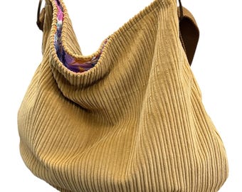 Handmade Corduroy Crossbody Hobo Bag: Slouchy Cloth Shoulder Purse