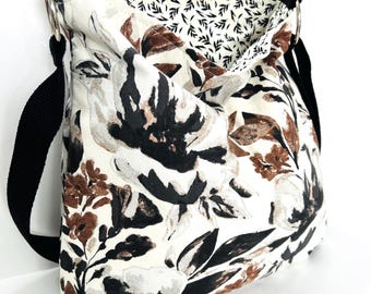 Floral Canvas Crossbody Bag: Handmade Cotton Shoulder Purse, adjustable strap
