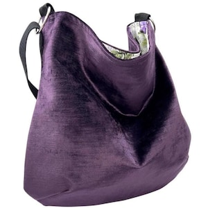 Purple Velvet Hobo Crossbody Purse: Washable Fabric Shoulder Bag, Butterfly Print