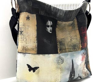 Gothic Crossbody Bag: Washable Cloth Purse, Adjustable Strap