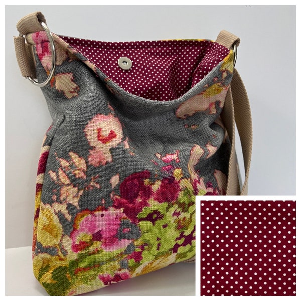 linen crossbody bag, linen purse, shoulder bag, washable crossbody purse, floral watercolor linen, Grandmacore purse, gift for mom, purses