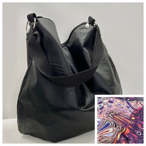 denim hobo bag, over the shoulder bag, cotton slouchy bag, washable purse, shoulder purse, boho purse, cotton purse, hobo bag with zippers
