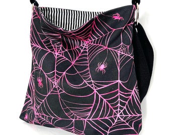 Gothic Spider Web Denim Crossbody Bag: Handmade Travel Purse