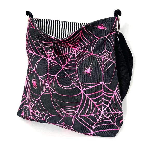 Gothic Spider Web Denim Crossbody Bag: Handmade Travel Purse