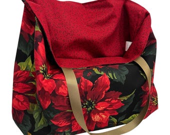 Reversible Christmas Shopping Bag: Washable Cotton Tote, Extra Large
