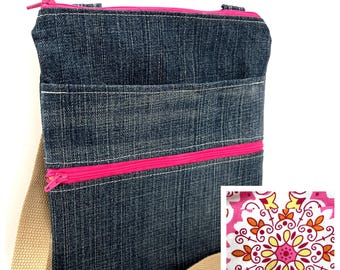 Upcycled Denim Crossbody Bag: Washable Travel Purse