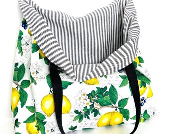 Citrus Reversible Cotton Shopping Bag: Reusable Grocery Tote, Handmade in Oregon