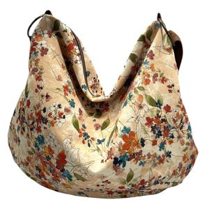 Floral Canvas Hobo Crossbody Bag: Large Zipper Purse, Handmade Shoulder Bag Made in USA