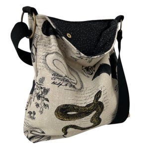 Gothic Cotton Canvas Crossbody Bag: Washable Shoulder Purse