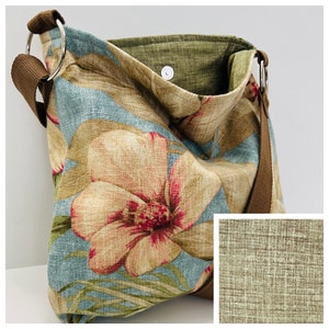 linen crossbody bag, linen purse, shoulder bag, washable purse, slouchy linen bag, cloth crossbody purse, Hawaiian print linen, summer bag