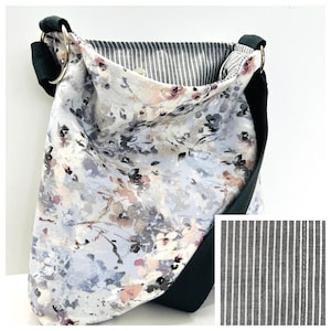 floral canvas crossbody bag, washable cloth shoulder purse, abstract watercolor canvas purse, bags for Spring, handmade cotton canvas purse