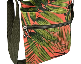 Mini Tropical Canvas Crossbody Travel Bag; Washable Cloth Purse, Adjustable Strap