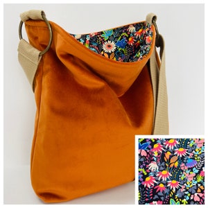 velvet crossbody purse, washable cloth purse, over the shoulder purse, foldable purse, slouchy bag, velvet bag, shoulder bag, gift for mom