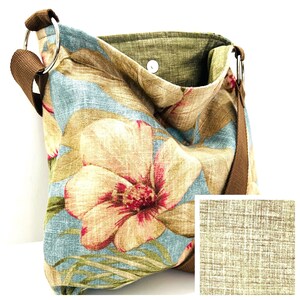 Vintage Distressed Beige Linen Slouchy Crossbody Bag